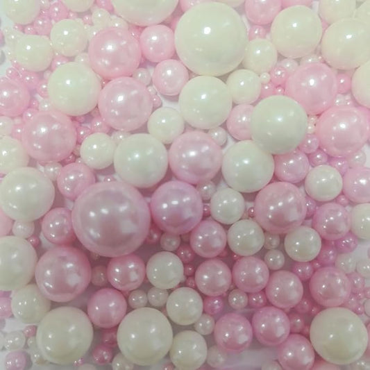 Edible Pink White Pearl Sprinkles for Cake Decorating, Edible White Pink Candy Mixing Size Baking Decorations Cake Cupcake Toppers Cookie Celebrations Wedding Valentines Baby Shower Birthday Supplies 120g/ 4.23oz