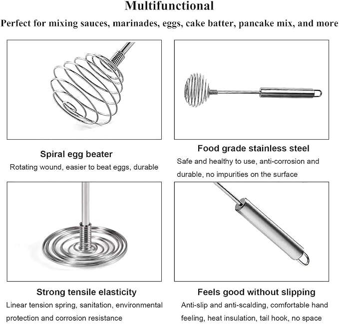 Stainless Steel Spring Coil Whisk Set 2 Pack, Wire Whip Egg Beater, Kitchen Cookware Hand Mixer For Cooking, Mixing, Blending, Beating, Stirring, 8.7Inch