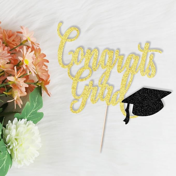 Congrats Grad Cake Topper,2026 Graduation Cake Topper, Congrats Grad Decorations,2026 High School/College/Senior Graduation Party Decorations Supplies. (Congrats Grad Gold black)