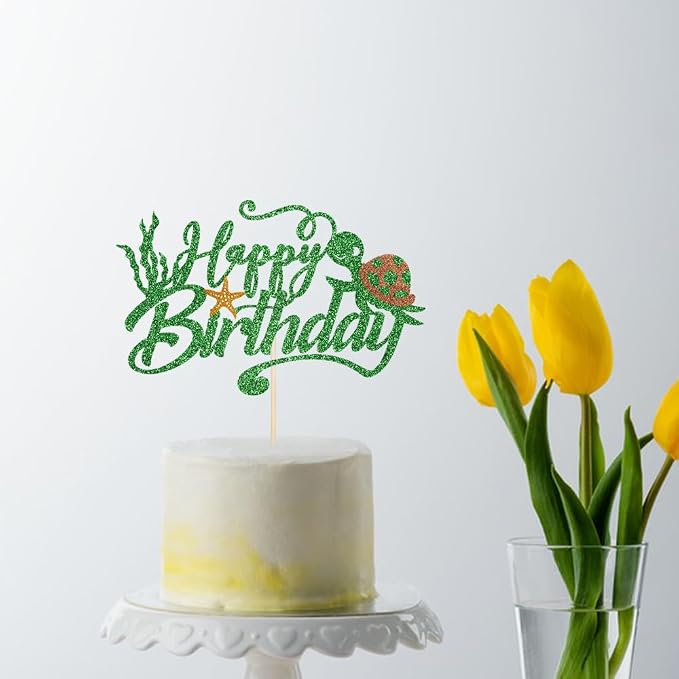 Sea Turtle Cake Topper -Happy Birthday Cake Decorations, Marine Animal Creatures Themed Baby Shower Cake Decoration,，Boys Girls Birthday Party Decoration Supplies
