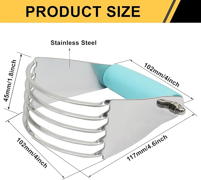 Pastry Shortening Blender Cutter,Stainless Steel Dough Masher for Butter Biscuit,Baking Kneading Dough for Flakier and Fluffier Pie Crusts/Almond(Turquoise)