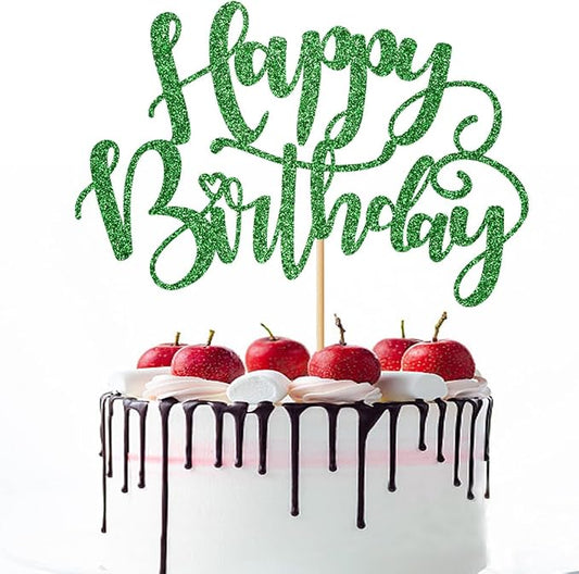 Handmade Glitter Happy Birthday Cake Topper,Birthday Party Cake Decorations, Anniversary/Birthday Party Decoration Supplies (Green)
