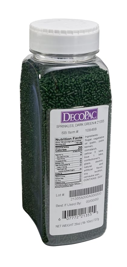 DecoPac Green Sprinkles | Extra Large 26oz Pack | Cake Sprinkle Mix, Fancy Sprinkles For Cake Decorating, Handheld Container, Candy Sprinkles, Cake Sprinkles - Dark Green