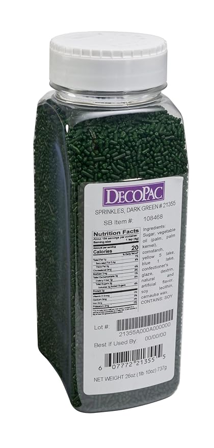 DecoPac Green Sprinkles | Extra Large 26oz Pack | Cake Sprinkle Mix, Fancy Sprinkles For Cake Decorating, Handheld Container, Candy Sprinkles, Cake Sprinkles - Dark Green