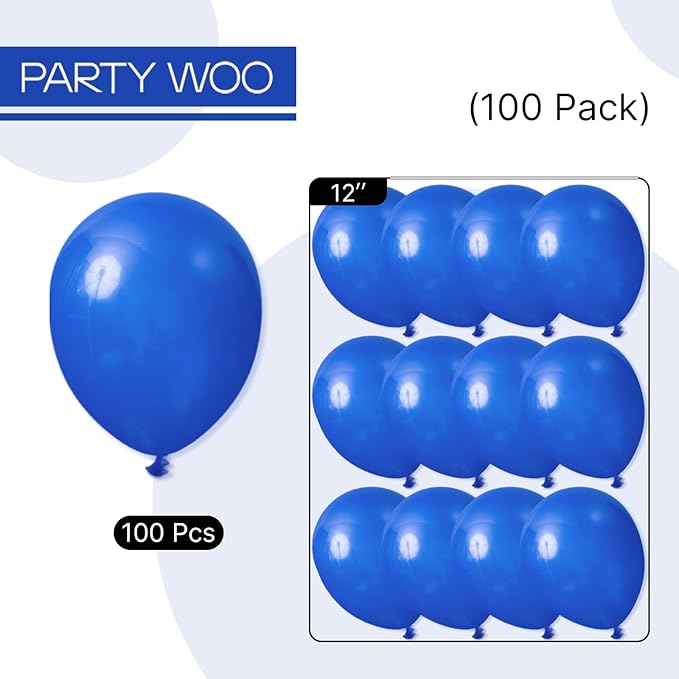 PartyWoo Royal Blue Balloons 100pcs 12 Inch Dark Blue Latex Helium Balloons for Birthday Gender Reveal Wedding Anniversary Baby Shower Graduation Under The Sea Beach Dog Party Decorations Blue-Y59