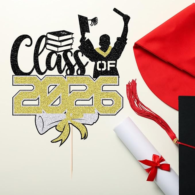 Class of 2026 Congrats Grad Cake Topper Glitter Graduation Party Supplies - High School College Graduates -College Graduate Cake Topper Decorations (Class of 2026 Black gold)