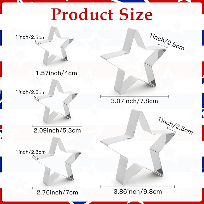 Star Cookie Cutters, 4th of July Cookie Cutter, 5 Pcs Stainless Steel Five-Pointed Shaped Cutter Sets Biscuit Molds Cake Cheese Fruit Cutter for DIY Holiday Home Baking Kit Birthday Party Supplies