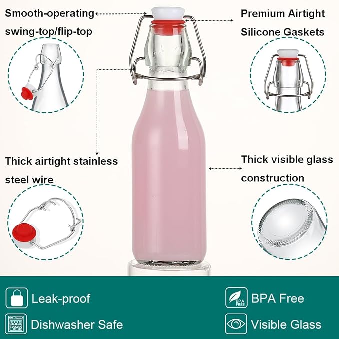 ZEBEIYU 12 Pack 8.5 oz swing top glass bottles,flip top glass bottle with airtight lid for home brewing,kombucha,kefir,vanilla extract,beer,oil,vinegar,homemade juices,soda,beverages,2nd fermentation