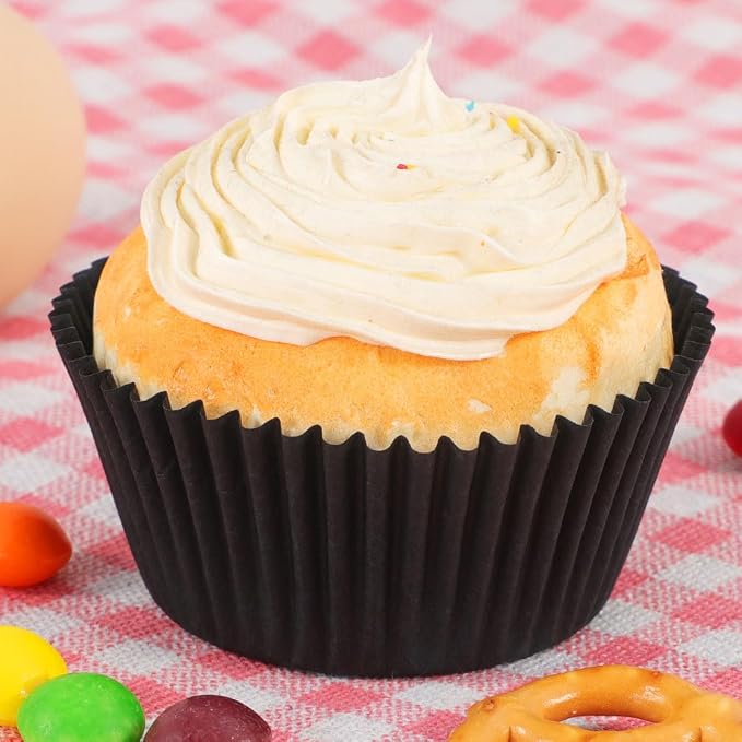 Standard Black Cupcake Liners for Baking 200 Counts - Caperci Greaseproof Muffin Baking Cups for Wedding Birthday Party Baby Shower Festivals (Black)