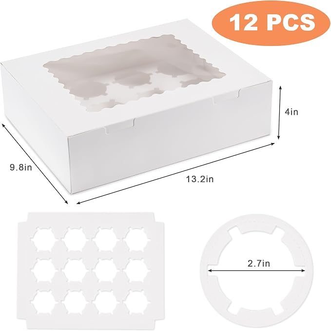 Hoewina 12PCS Cupcake Boxes - Hold 12 Count Cupcake Containers with Window, Food Grade Cupcake Holder Easy Transport and Presentation - Ideal for Cupcakes, Desserts, and More