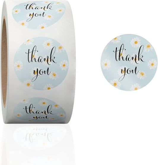 1.5 Inch Round 500 Count Daisy Floral Perforated Roll Stickers - Thank You Labels for Favors - Packing Thank You Stickers for Small Business Store Owners