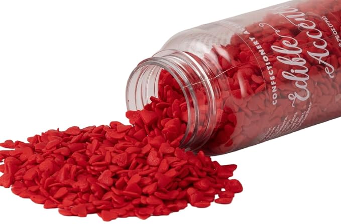 EDIBLE ACCENTS RED HEARTS- Gluten-free, Egg Free, Nuts Free, Kosher, Sprinkle Medley Mix, For Baking, Decorating, Cookies, Cupcakes, Cakes, Topping, Jimmies, Sugar Shapes