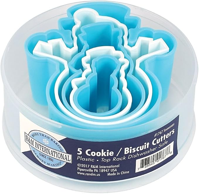 R&M International Snowman Cookie and Biscuit Cutters, Assorted Sizes, Bright Colors, 5-Piece Set