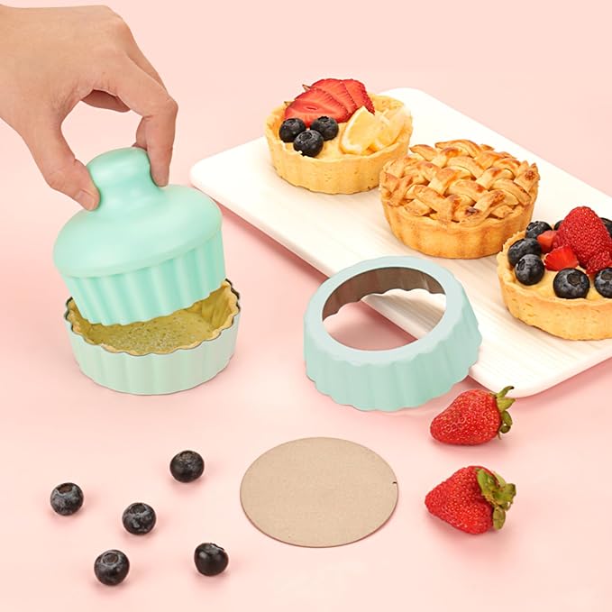 Mini Tart Pan Set, 6PCS 3.6 Inch Tart Pans with Removable Bottom and Tart Tamper, Extra Deep 1 Inch Tartlet Pan, Nonstick Bakeware for Mini Pies, Tarts, Quiches, Cheesecakes (Green)