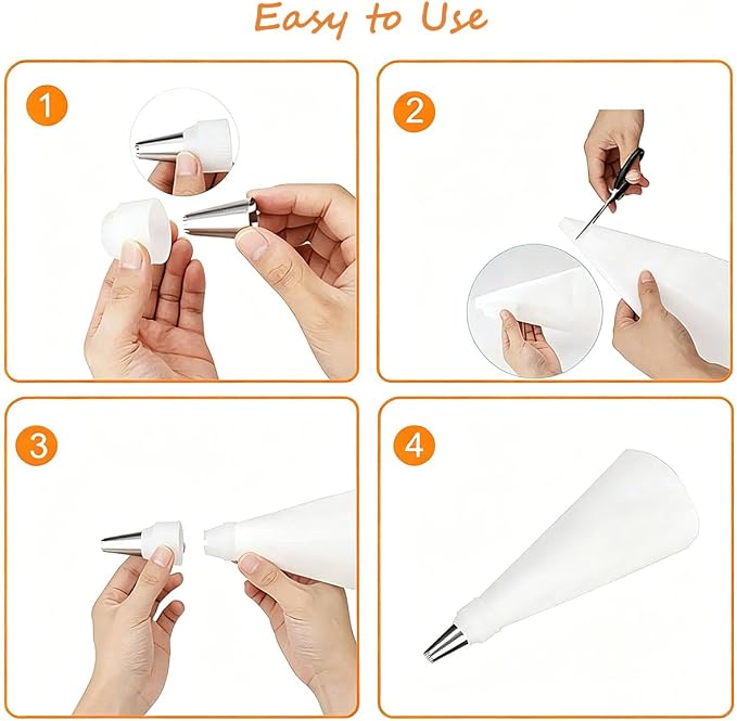 KINGYEENUO Piping Bags and Tips Set, Reusable Cake Decorating Supplies | 16 Inch Cotton Pastry Bags with Stainless Steel Icing Nozzles, Leak-Proof Cake Kit for Cupcakes, Cookies, (Dishwasher Safe)