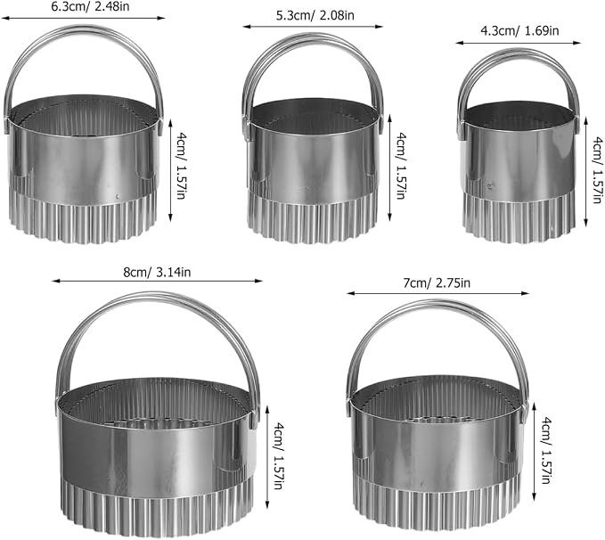 BESTonZON Round Cookie Cutters with Handles 5-Piece Biscuit Cutter Set Fluted Edge Baking Dough Tools for Cookie Cutting Fondant Shaping Cake Decoration Parties and Holiday Baking