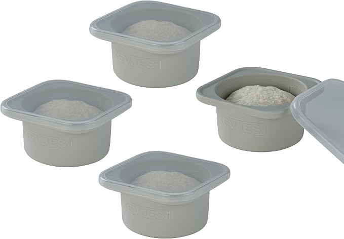Stackable Silicone Artisan Pizza Dough Proofing Proving Containers with Lids-2/3/4/5 pack-500ml portion (Grey, 4 PACK)