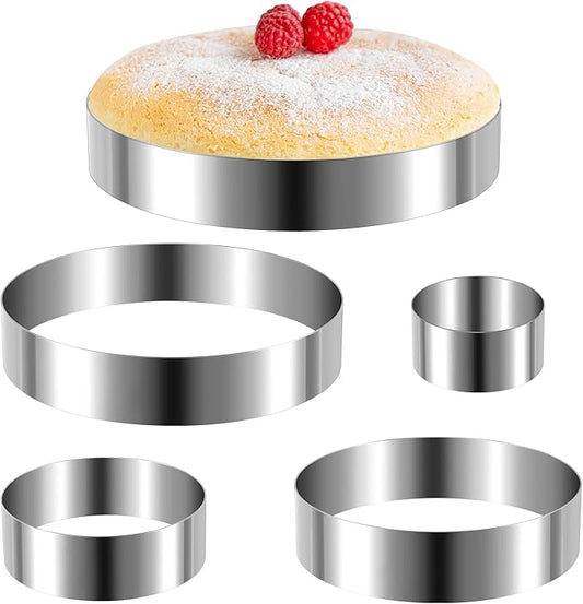Eaasty 5 Pcs 4"–12" Round Cookie Cutter Set Cake Ring Biscuit Cutters Cake Mold Stainless Steel Pastry Ring for Baking Cakes Cookies Pancakes Mousse Tart Muffin(Circle,5 Sizes)