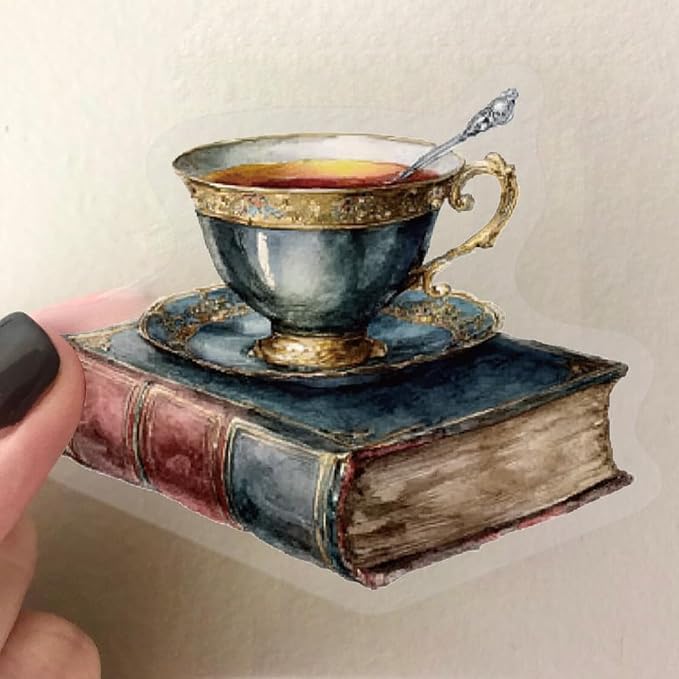 Vintage Coffee Books Flowers Aesthetic Transparent Stickers for Cup, 50PCS Retro Cafe Book Flora Art Waterproof Stickers for Water Bottle,Laptop,Journal,Scrapbook, Coffee Bar Decals