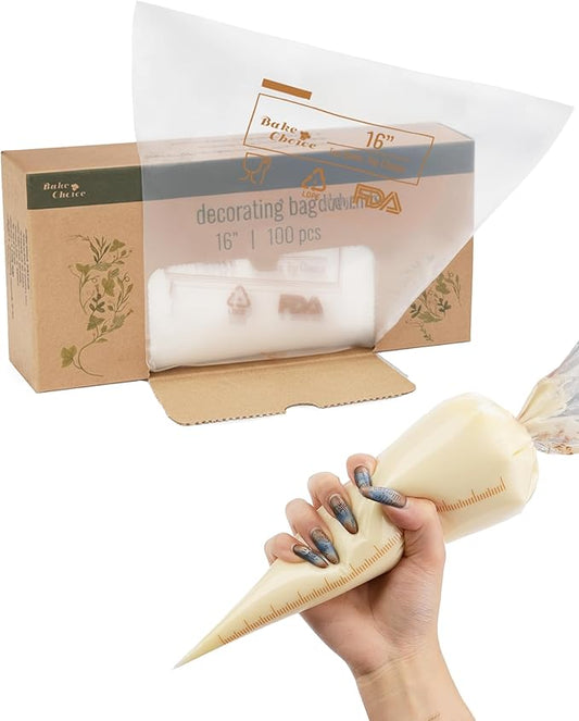 Bake Choice 16 Inch Large Piping Bags, 100PCS Thickened Disposable Pastry Bags, Anti Burst Icing Bags for Cream Frosting, Non-slip Frosting Bags, Cake & Cookie Decorating Supplies