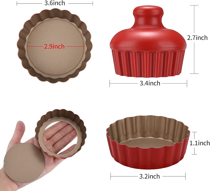 3-3/5 Inch Mini Tart Pans with Removable Bottoms, Round Mini Quiche Pans for Baking, Nonstick Cake Pans Set for Pies, Mousse Cakes, Dessert Baking (Red)