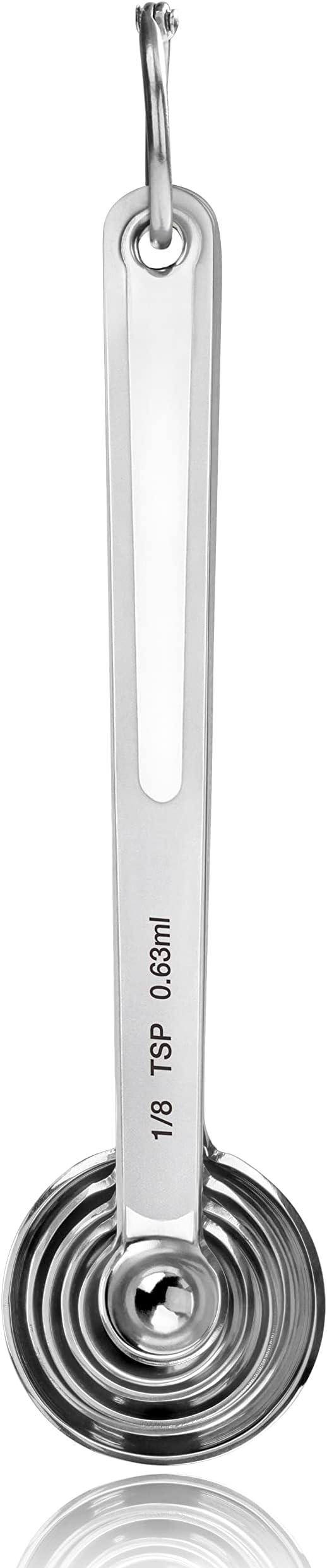 New Star Foodservice 43112 Stainless Steel Measuring Spoons, Set of 6, Round Metal Measuring Spoon Set with Ring Hook for Baking, Cooking, Spices, Wet and Dry Ingredients, Silver