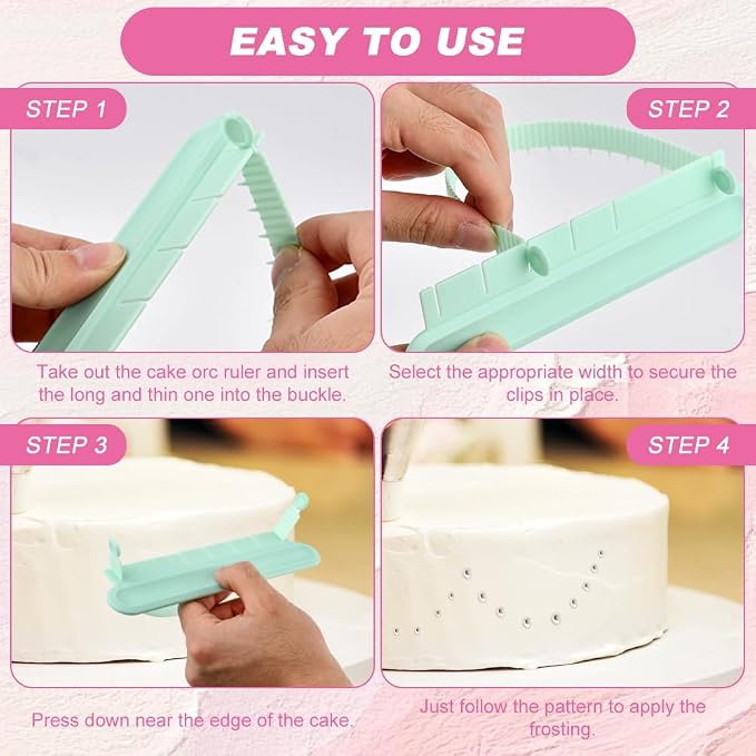Cake Arch Guide Tool Set, 3 Pack Adjustable Arc Rulers with 3 Straight Rulers, 14 Width Settings, Flexible Plastic Guides for Buttercream Fondant and Royal Icing Layout Marks