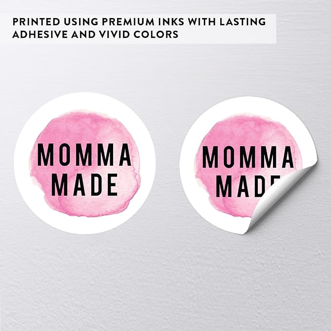 Andaz Press Round Small Business Sticker Labels, 120-Pack, Watercolor Pink Momma Made, Handmade Stickers for Packaging, Product Labels for Small Business, Business Thank You Stickers