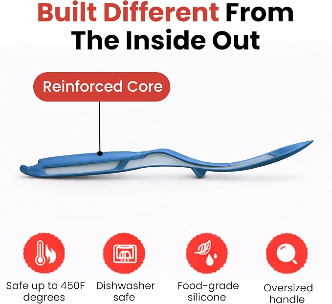 Silicone Spoon Spatula for Cooking - Multifunction Scoop Spatula Spoonula - Heat Resistant Cooking Spoon for Nonstick Cookware - Large Silicone Kitchen Spoon - Seamless Design (Starry Blue,1pc)
