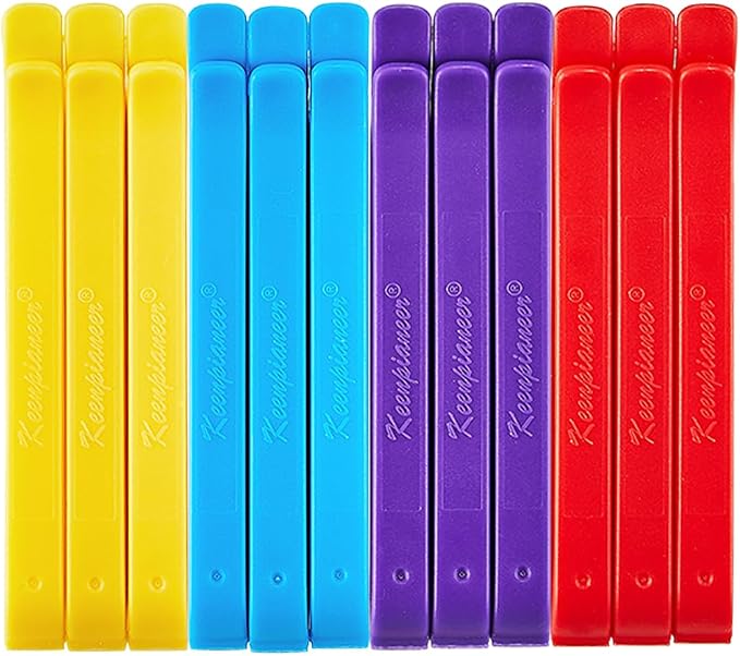 Keenpioneer Piping Bag Sealing Clips for Food storage 4 inch 12-Piece | Snack Storage, 4 colors