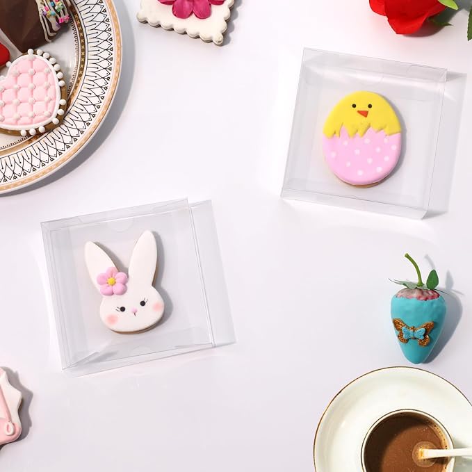 50Pcs 4x4x1.2inch Clear Single Cookies Boxes with Full Window Macaron Boxes with Full Window for Cookies, Macarons, Brownies, Small Treats, Candy, Mini Pies - Wedding, Birthday Party