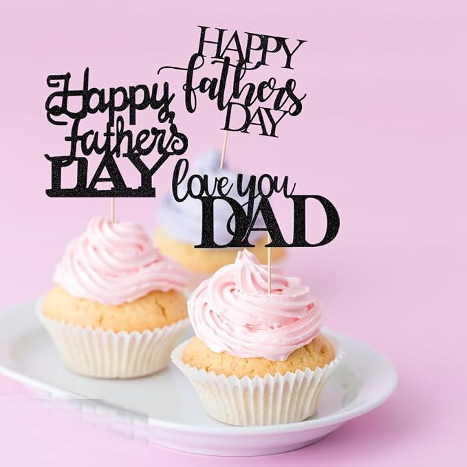 12 Pcs Happy Father's Day Cake Toppers，Father's Day Love You Dad,Happy Birthday Dad Cake Decorations,Thanks Dad Best Dad Ever Cake Picks for Father's Day Birthday Party Cake Supplies