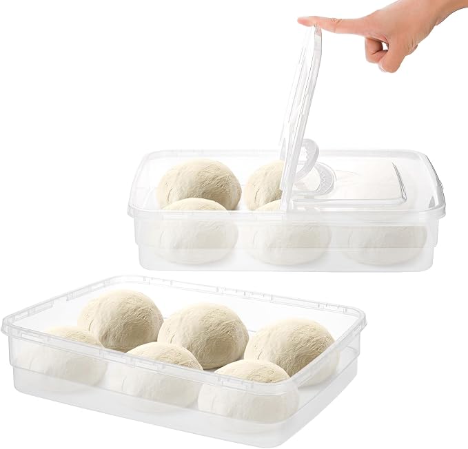 Lawei 3 Pack Pizza Dough Proofing Box, 14 x 10 Inch Dough Trays with Lid and Handle for Pizza, Stackable Pizza Bread Fermentation Storage Containers, Translucent Box with Cover Dough Tray, BPA Free