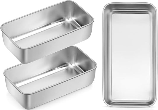 Leonyo 3 Pack 9x5IN Loaf Pans for Baking Bread, 9x5IN Stainless Steel Bread Loaf Pans for Homemade Bread, Meatloaf, Banana, Brownies, Lasagnas, Dishwasher Oven Safe