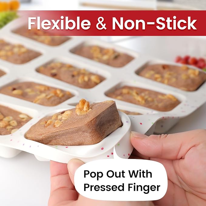 CAKETIME Mini Loaf Pan, Silicone Mini Bread Loaf Pans 12 Cups for Baking Bread, Brownie, Cornbread, Cheesecake, Soap Nonstick 2 Pack Confetti