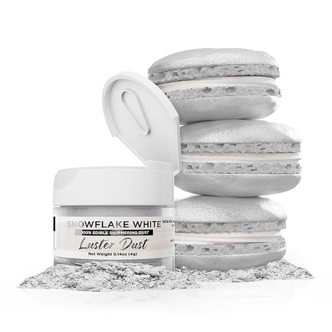 Luster Dust - Snowflake White (4g 1x Jar) | Edible Vegan Dust & Paint for Cake Decorating, Ice Cream, Desserts, Cocktails and Beverages by Bakell