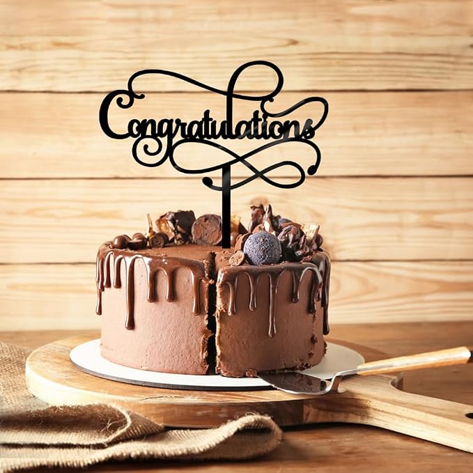 Congratulations Cake Topper,Congratulations 2026 Graduation Cake Topper,Graduation, Wedding, Retirement, Birthday, Anniversary, Celebration Party Decorations Supplies (Acrylic Black)