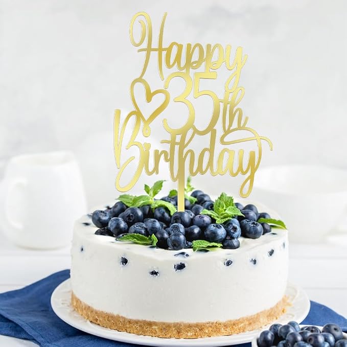 Acrylic Happy 35th Birthday Cake Topper - Cheers to 35 Years Cake Topper, 35 & Fabulous Cake Decoration for Hello 35th Birthday Anniversary Party Cake Decorations Supplies