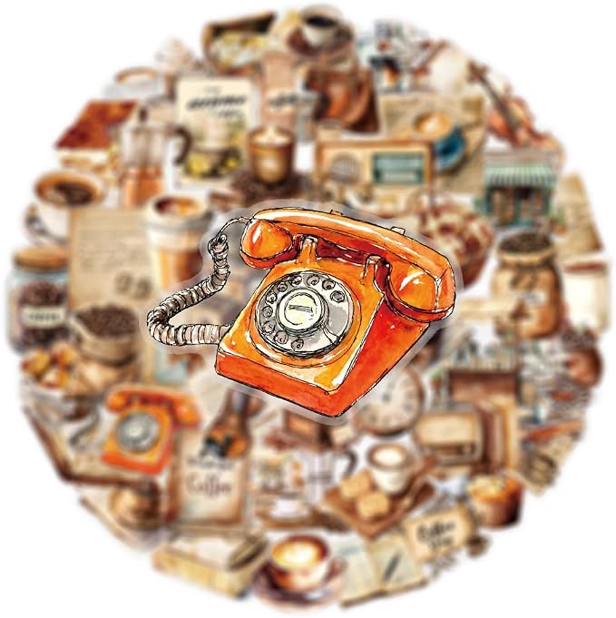 100 Pcs PET Transparent Vintage Coffee Stickers, Waterproof Vinyl Retro Coffee-Themed Decals for Laptop Skateboard Luggage, Watercolor Coffee & Daily Life Stickers Gift for Teens Adults(Retro coffees)