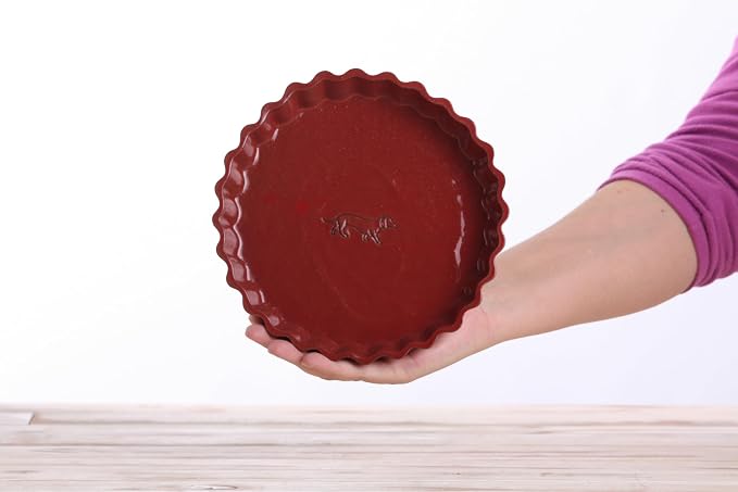 Willow Ceramics Tart Dish, 8 inch Diameter, Running Dachshund Tart Dish Design, Fluted Quiche/Pie Pan, 20oz Volume, Handmade (Red)
