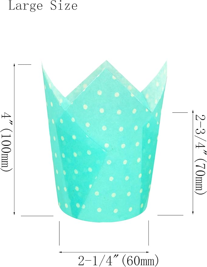 QLSmypkg Large Muffin Greaseproof paper Baking cupcake cups, 2-1/4" x 4" Blue printed with Polka Dot Tulip Baking Cup(Large) (125pcs)
