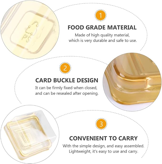 DOITOOL 100Pack Plastic Single Individual Cupcake Muffin Dome Holders, Moon Cake Box Stand, Mooncake Packaging Box with Covers, Cookies Muffins Dome Box Transparent Dessert Boxes- Golden ( 5. 7x5.