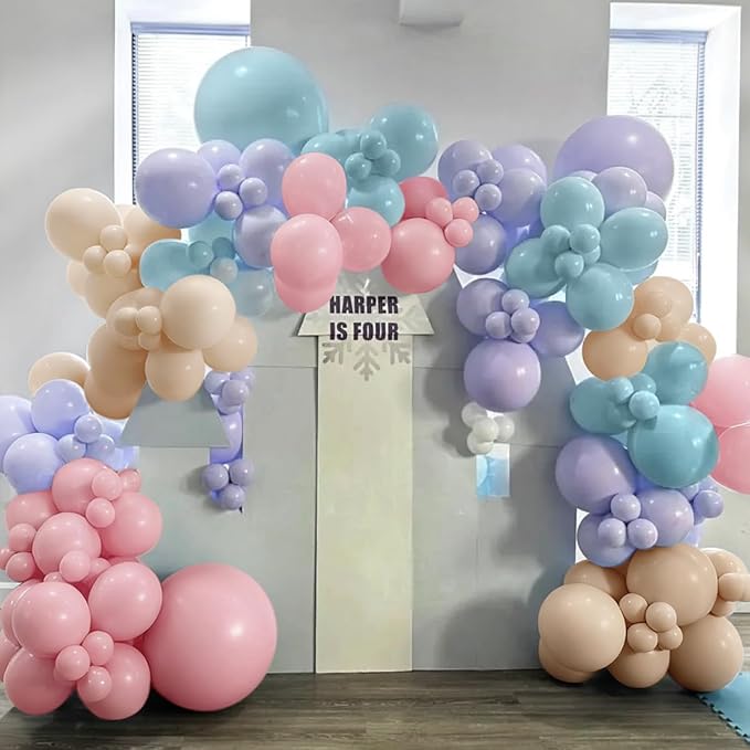 MEBAY Pink Purple Blue Pastel Balloon Arch Kit, 166Pcs Dusty Blue Macaron Purple Pastel Pink Nude Balloons Garland for Birthday Wedding Baby Shower Party Decorations