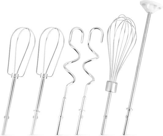 6pcs Hand Mixer Beaters Attachments, Stainless Steel Dough Hooks, Whisk & Blending Rod Replacement Electric Hand Mixer Accessories Set Compatible with