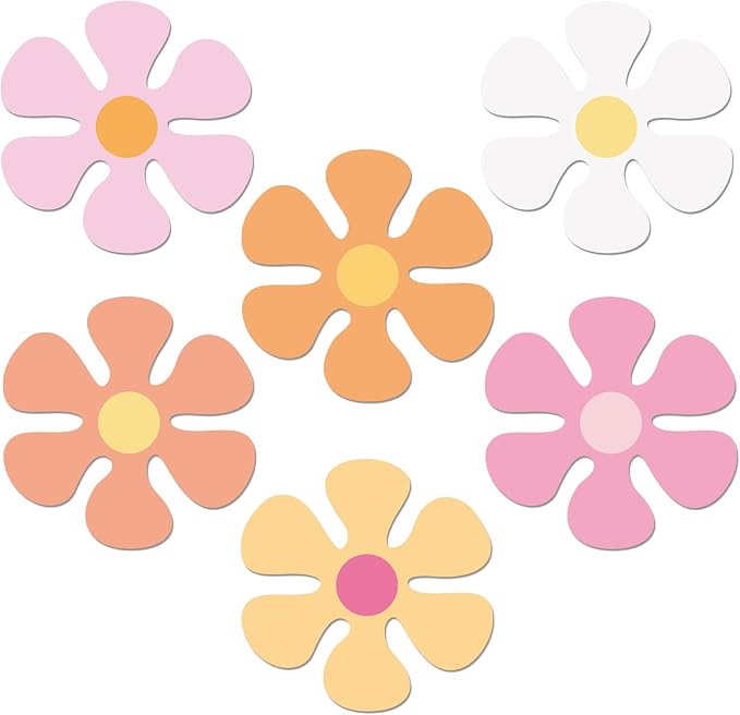 Vuzvuv 48Pcs Boho mini Flower Paper Cutouts with 100Pcs Glue Points,Flower Cut Outs Bulletin Board Decorations for Birthday Party Theme Decor Supplies