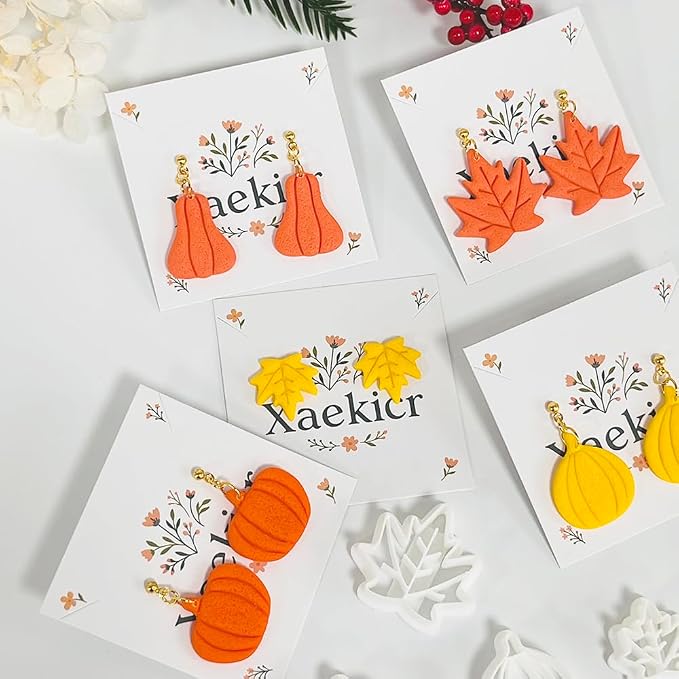 Xaekicr Fall Leaf Pumpkin Polymer Clay Cutters Set – 5 PCS Autumn Clay Earring Cutters for Jewelry Making – Polymer Clay Molds & Clay Tools for Fall DIY Crafts