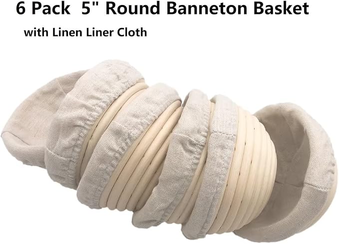 5 inches Round Banneton Basket for Bread Proofing, Dough Proofing Bowls with Removable Liner, Good for Home Sourdough Bakers Baking, 6 Pack