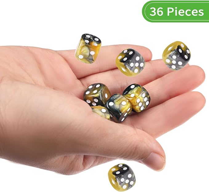 36 of Pack 12MM 6 Sided MINI Dice Set,Two Colours D6 Game Dice Set, 6 Sided Standard Dices for Yahtzee, Bunco,with Portable Plastic Box(Yellow Black)