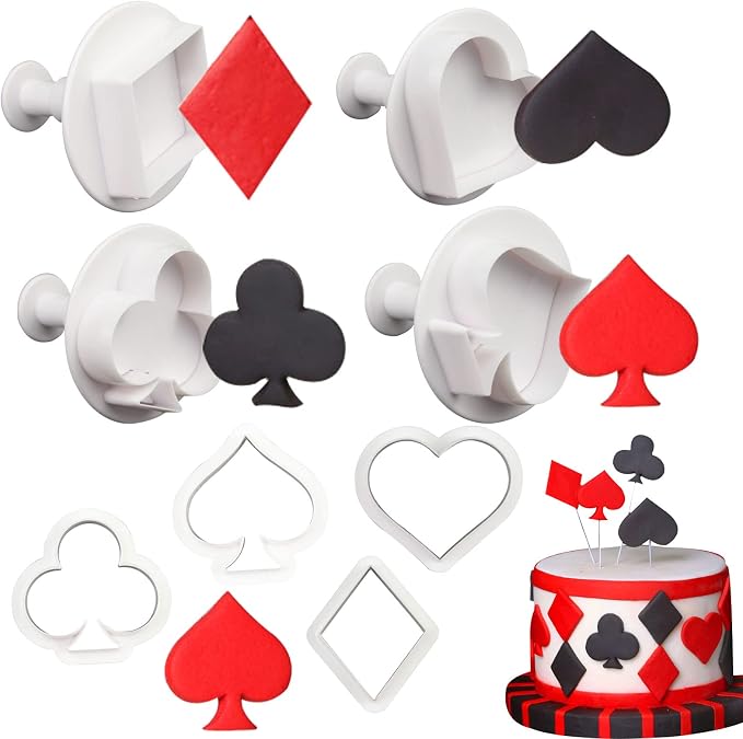 8 Pieces Poker Playing Bridge Plastic Cookie Cutter Playing Card Fondant Cutter Poker Cards Fondant Mold(Spade, Club, Diamond, and Heart)
