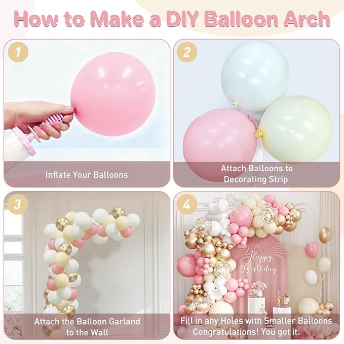 Pink White and Gold Balloon Garland Arch Kit, 167Pcs Latex Balloons Different Sizes Blush Ivory White Champagne Gold for Engagement Baby Shower Birthday Party Decorations